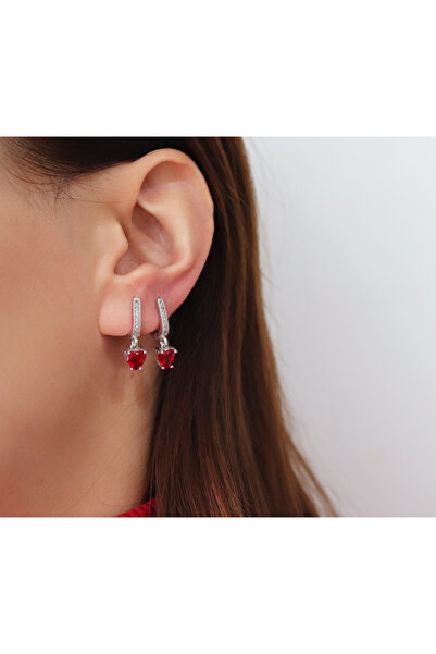 Silveranka 925 Ayar Gümüş Kalp Taşlı Küpe