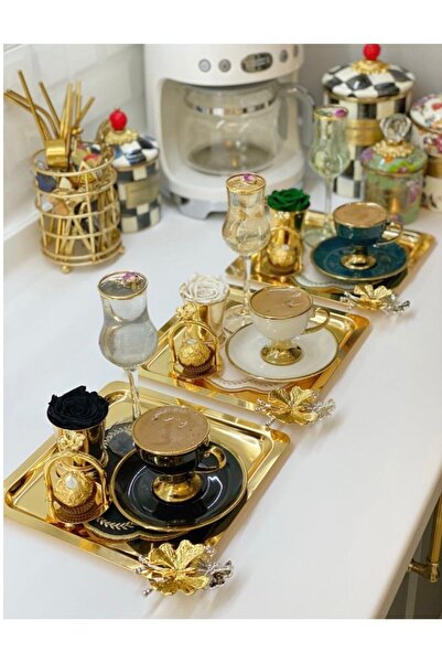 Elzem صينية تقديم مربعة من الفولاذ المقاوم للصدأ مطلية بالذهب مكونة من 3 قطع على شكل فراشة، خدمة وعرض تقديمي