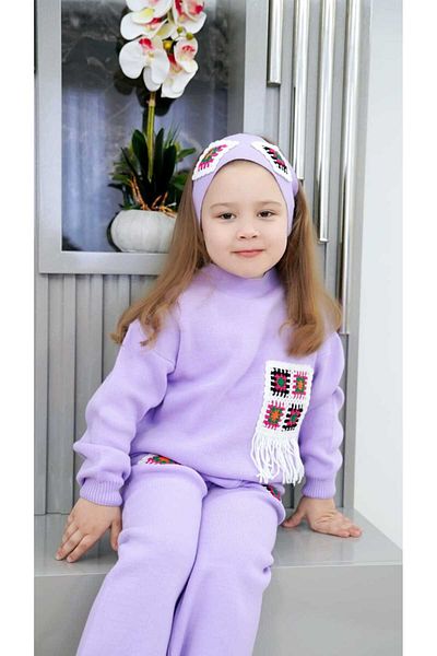 Meriç bebe Girl's Lace Motif 3-Piece Knitwear Set with Hair Band