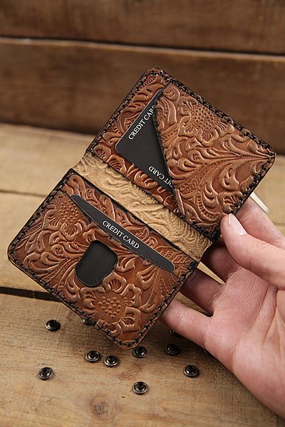 New Coast Leather 1900's Γνήσιο δέρμα Χειροποίητη Ανδρική Κάρτα με σχέδιο