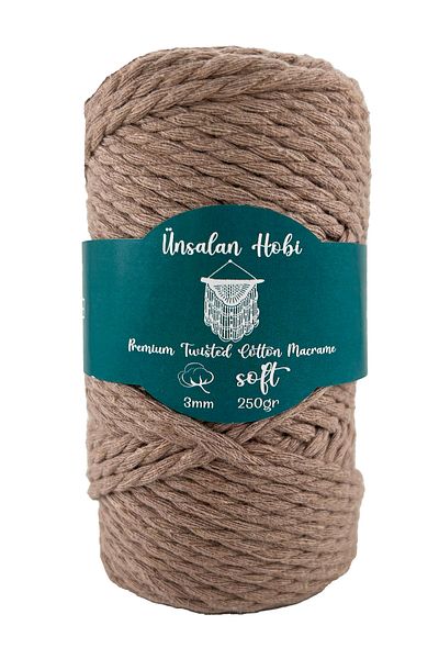 ÜNSALAN HOBİ Σκάνδαλο Μακραμέ Σχοινί 3mm 3 Twist Milk Coffee Χρώμα Σκάνδαλο Βαμβακερό Μακραμέ 250γρ