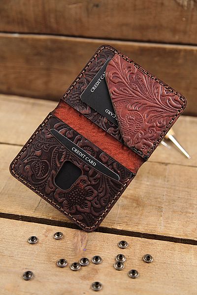 New Coast Leather 1900's Γνήσιο δέρμα Χειροποίητη Ανδρική Κάρτα με σχέδιο
