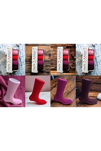 Happy Body Organic Women's 4-Piece Socket Striped Non-Squeezing Rubber Neon Color Special Boxed