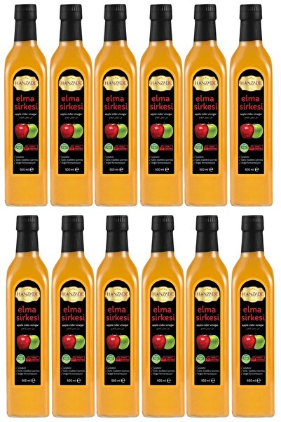 Hanzade Bitkisel Elma Sirkesi 500 ml X 12 Adet Doğal Fermante Içilebilir Saf ...
