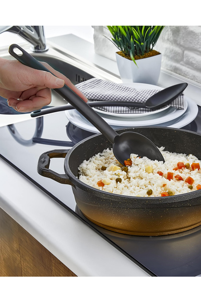 Sekiz8 Set of 2 Teflon Oil Colanders and Spoons, Fireproof, Non-Stick, Practical Kitchen Serving Set