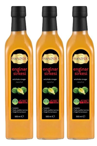 Hanzade Bitkisel Enginar Sirkesi 500 ml X 3 Adet Doğal Fermante Içilebilir Sa...