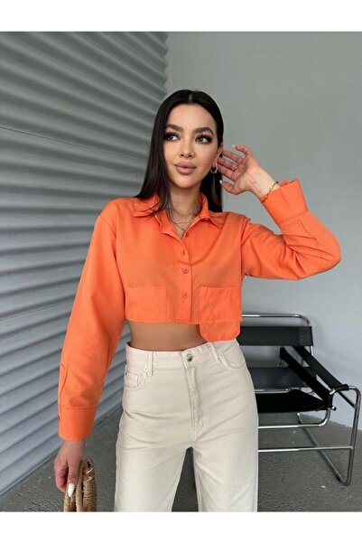 Gönen Passage Gömlek Kısa Ön Cep Detaylı Ofis Boy Kadın Gömlek