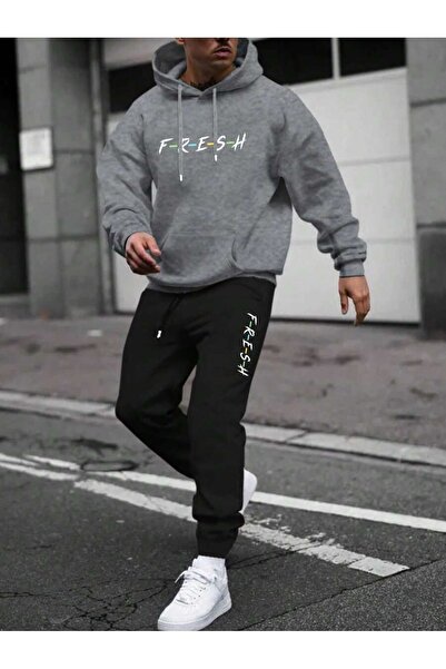 over head oh Чоловічий сірий оверсайз-светр з принтом Fresh та джоггер-комплект