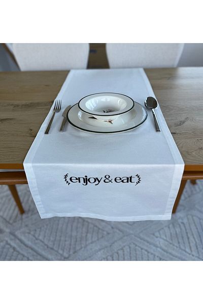 Hanles Enjoy&eat Embroidered Off White Runner Table Cloth American Service
