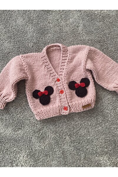 NEVALİN El Örgüsü Mini Mouse Detaylı Kız Bebek Hırka