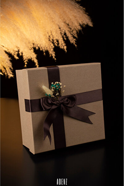 ADENZ Hediye Kutusu Kraft - Kırpık Kağıt - 1 Sınıf Kahverengi Saten Kurdele- ...