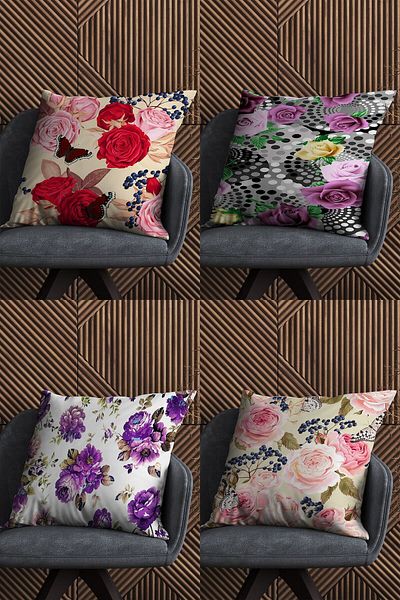 fdm desıgn Double Sided Printed Flower Themed Special Design Decorative Throw Pillow Cover Set of 4