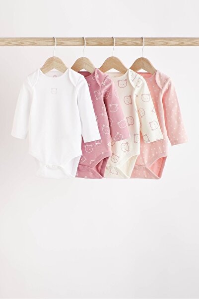 Next Baby Pink/White Bear - Baby Long Sleeve Bodysuit 4 Pack