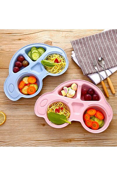Şener collection Children's Food Plate Car Food Plate Feeding Plate Cute Car Shaped Food Plate - Pink