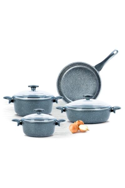 ThermoAD 7 Parça Alüminyum Döküm Granit Tencere Seti Gri
