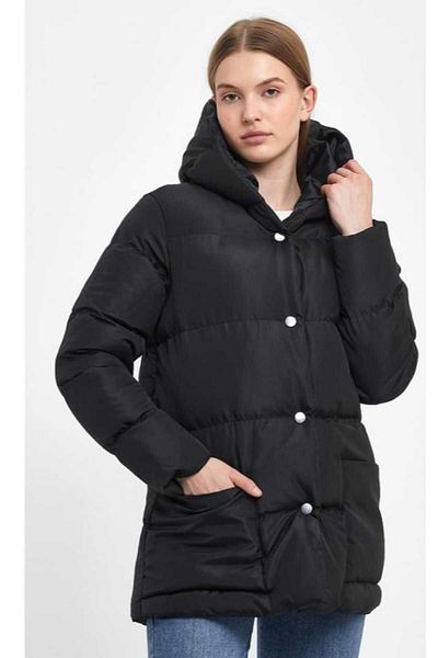 HOPLEVER Women's Black Hooded Puffer Jacket