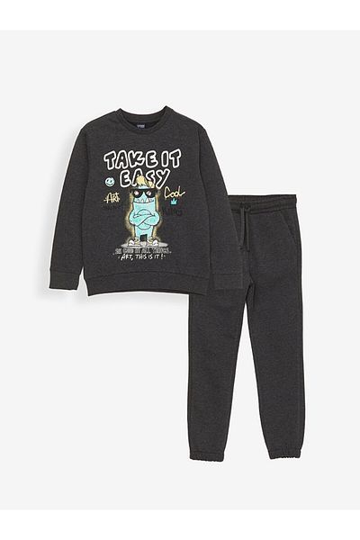LC Waikiki Boy - Crew Neck Printed Long Sleeve Sweatshirt and Sweatpants