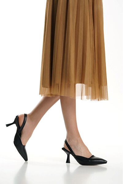 ZİESCE BLACK SKIN WOMEN'S DECOLTE HEELED STILETTO SHOES