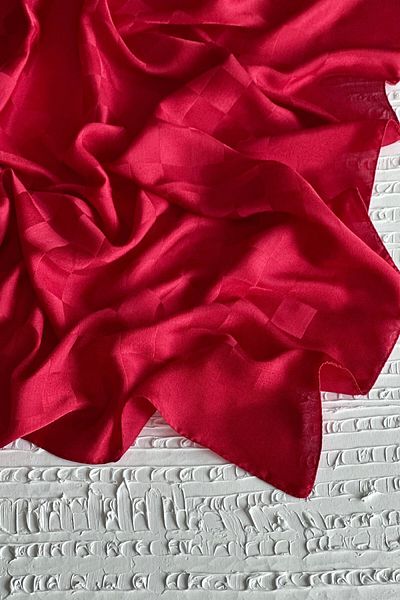 ARMANDA Checkered Italian Jacquard Shawl - Red