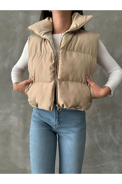 MEECY Cremefarbene Pufferweste mit Stehkragen für Damen