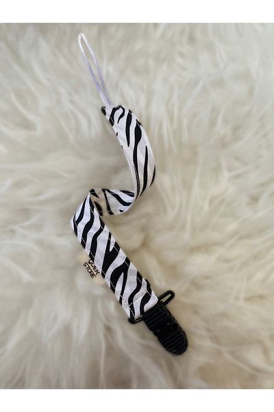 GOER STORE 100% Cotton Fabric Baby Pacifier Strap with Zebra Detail with Plastic Clip
