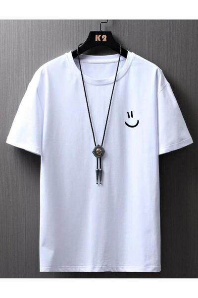 khufu Tricou oversize alb cu imprimeu Smiley Face unisex