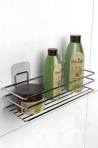 KARTEYA Adhesive Bathroom Organizer Bathroom Accessory Shampoo Holder Shower Cabin Shelf
