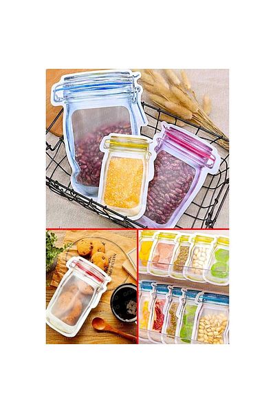 Milena Life Jar Appearance Model Transparent Lockable Refrigerator Storage Bag/150ml-500ml-620ml 6 Pieces