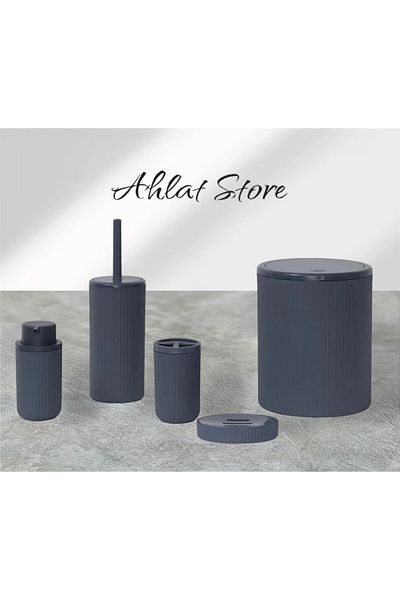 Store Anthracite ριγέ στρογγυλό σετ μπάνιου 5 τεμαχίων Πολυτελές σετ μπάνιου