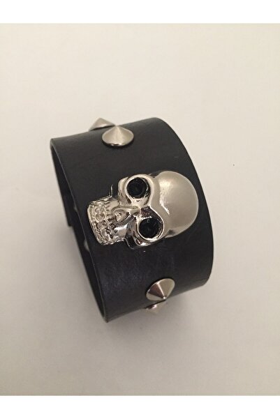 Aksabeltchokers 4.cm Kuru Kafalı Siyah Gözlü Çivili Metalci Bileklik 20.cm