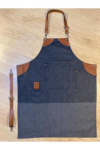 MARTEN (Onk-4048) مريلة شيف شيف نادل باربر بوي للجنسين مع تفاصيل جلدية وحزام قابل للتعديل