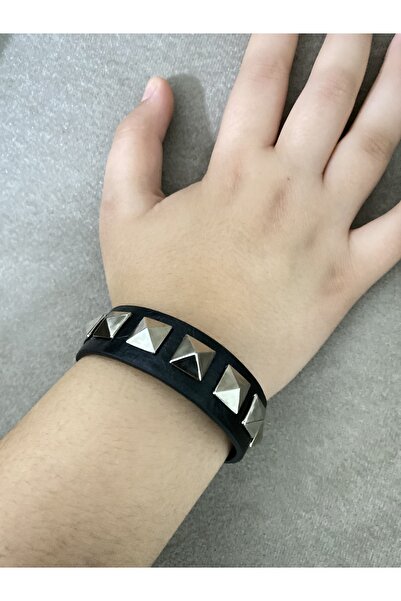 Aksabeltchokers 2.cm piramit vintage deri bileklik 20.cm