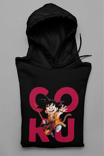 MAGORS УНИСЕКС СУИТШЪР С КАЧУЛКА, ПАМУЧЕН, С ПРИНТ GOKU, ОБЪР РАЗМЕР
