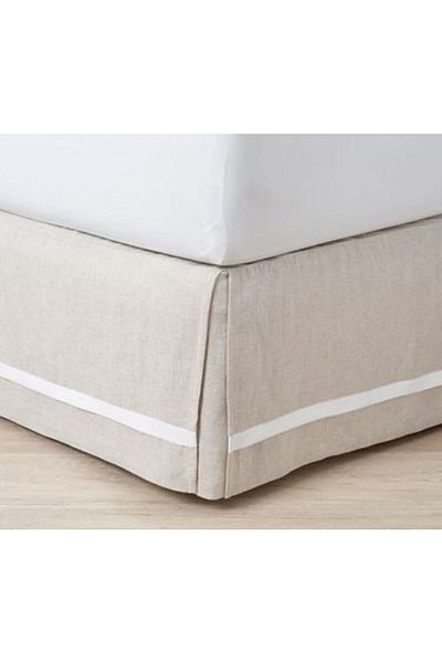 METİNEV Linen Beige Color Base Skirt Luxury Linen with White Stripe