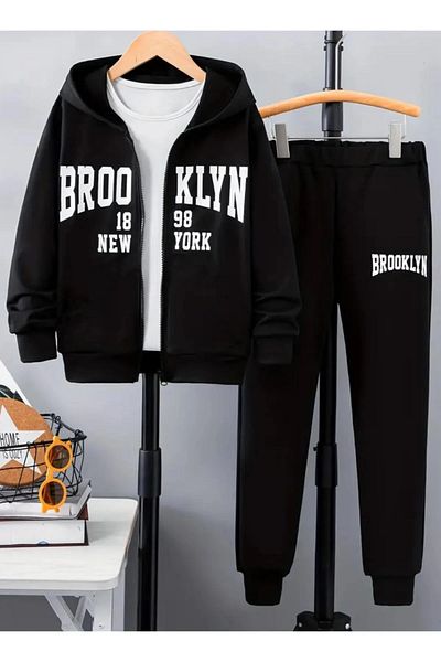 AMMA Children's Brooklyn Printed Cardigan T-shirt Sweatpants 3-Piece Set Tracksuit Set