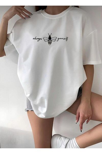 khufu Tricou oversize Beyazz cu imprimeu Always Yourself, unisex