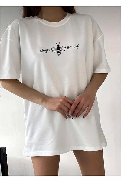 khufu Tricou oversize Beyazz cu imprimeu Always Yourself, unisex