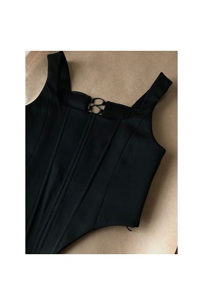 Oment Design Corset negru mat - Bustieră corset cu bretele