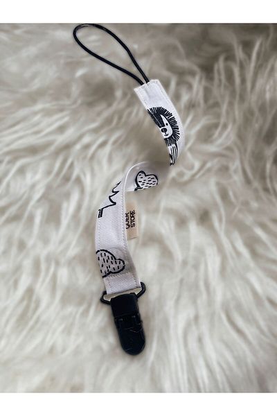 GOER STORE Black Plastic Clip Lion Detailed 100% Cotton Fabric Baby Pacifier Strap