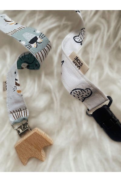 GOER STORE Set of 2 Crown-Lion Detailed 100% Cotton Fabric Pacifier Straps