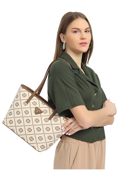 Fossil Tan Women's 34x23x13 cm Canvas Crossbody Bag 05FM24Y1015