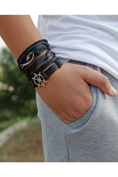 BSN Sailor Hook Rudder Genuine Leather Bracelet (5 PIECES)