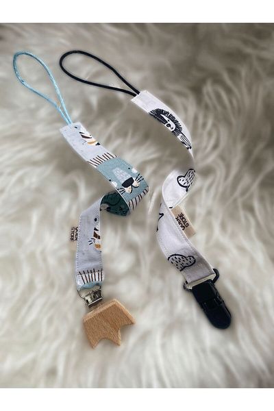 GOER STORE Set of 2 Crown-Lion Detailed 100% Cotton Fabric Pacifier Straps
