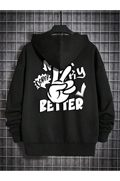 Khione Hanorac supradimensionat cu glugă, unisex, negru, mai bine imprimat