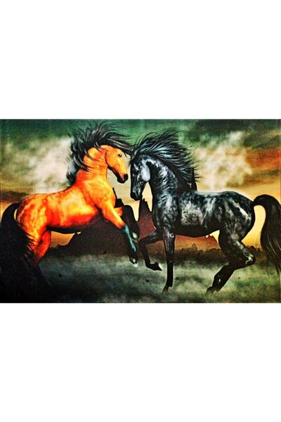 Haki Alışveriş Dünyası Kanvas Işıklı At Tablosu 90x60 Cm Duvar Led'li Pil + A...