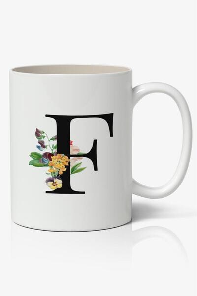 Nostaljik Lezzetler كوب مزخرف بنمط زهور مطبوع عليه حرف F - كوب قهوة مطبوع علي...