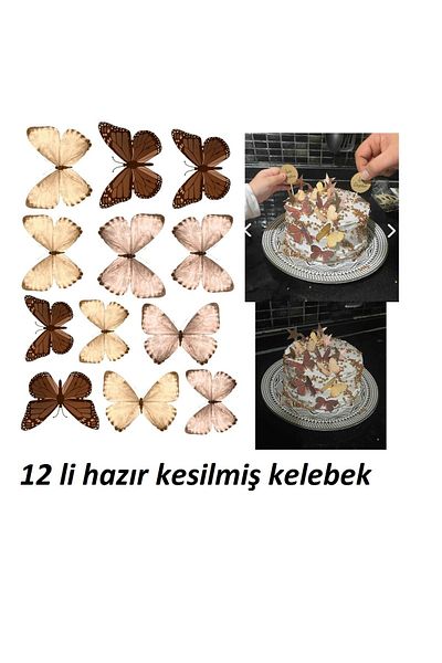 hediyehobihersey 12 Pieces of Cut Coffee Cream Butterflies - Concept Ready