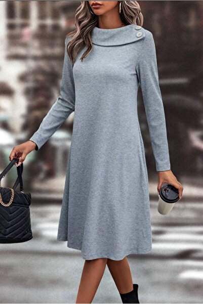 Ginza Dress Seasonal Gray Button Detailed