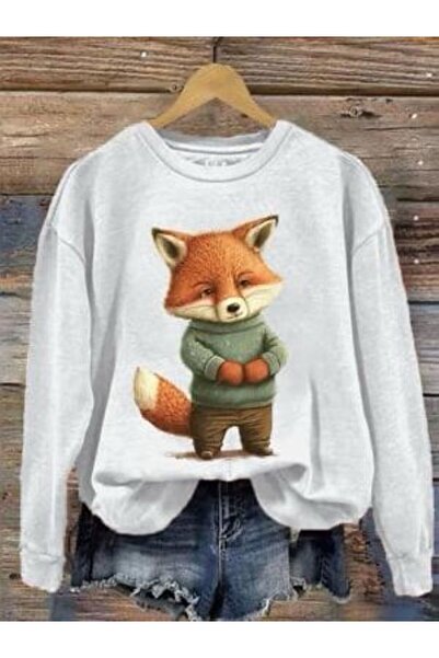 Khione Φούτερ με κουκούλα Unisex Σχέδιο Fox Printed Oversize