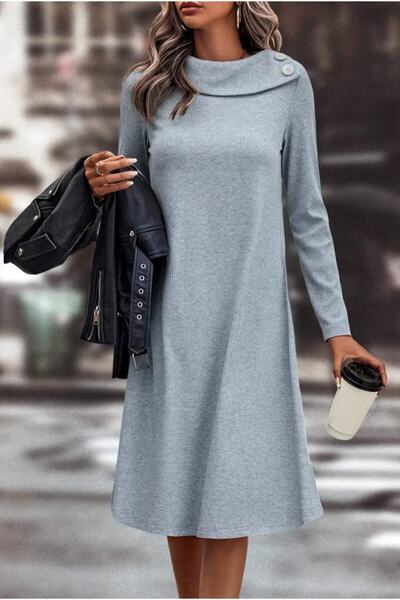 Ginza Dress Seasonal Gray Button Detailed